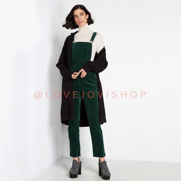 Cabincore | Forest Green Corduroy Overalls Gold Side Zipper | Forever 21 Utility - Picture 1 of 13